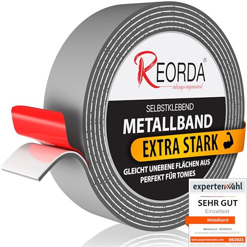 REORDA Metallband selbstklebend Grau - (EXTRA STARK) Ideal für Tonies®-Figuren & -Regale - Magnetband für Magnete I Ferroband I Magnetband selbstklebend I Eisenband (3m)