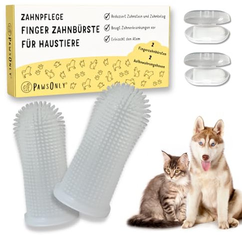 PawsOnly | Hundezahnbürste | Fingerzahnbürste für Hunde & Katzen | Zahnbürste Hund | Fingerlinge für Zahnpflege | Dog Toothbrush | Katzenzahnbürste | Zahnputzfingerling Welpen Cat Zähne Putzen (Weiß)