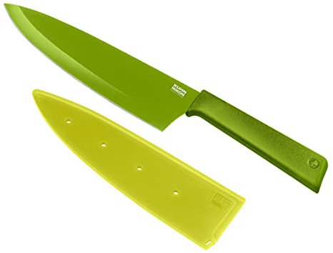 KUHN RIKON Colori+ Non-Stick Chef's Knife with Safety Sheath, 30 cm, Green