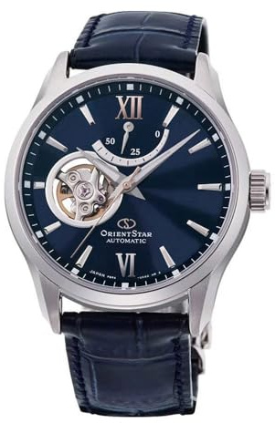 Orient Herren Armbanduhr in der Farbe Blau mit Armband aus Leder, Wasserdichtigkeit: 10 bar Gehäusedurchmesser: 40 mm, RE-AT0006L00B