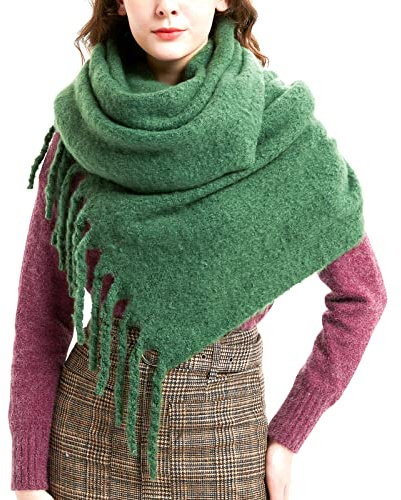 Aodafei Echarpe Femme Hiver Plaid,Grande écharpes Femmes Longues Chaude Écharpe Châle Plaid Multicolore,Couleur Unie Vert,xxl