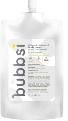 Bubbsi Whipped Coconut Oil Baby Lotion for Eczema, Dry Skin, Baby Acne, KP | Organic Coconut Oil, Shea Butter, Vitamin E | Light, Natural Scent | EU Compliant, Vegan (Refill Pouch, 32oz)