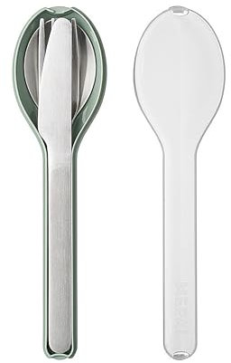 Mepal - Juego de Cubiertos de 3 Piezas Ellipse - Cuberteria para llevar - Consta de cuchillo, tenedor y cuchara - Set de Cubiertos con Estuche de Viaje - Acero Inoxidable - Nordic Sage