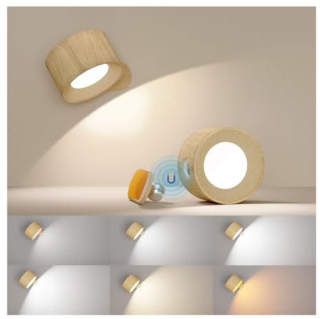 Coollamp Aplique Pared Interior con 3 Modos de Color 3 Niveles de Brillo Control Táctil Iluminación con rotación de 360°,Lampara Pared para Dormitorio Sala de estar Lectura