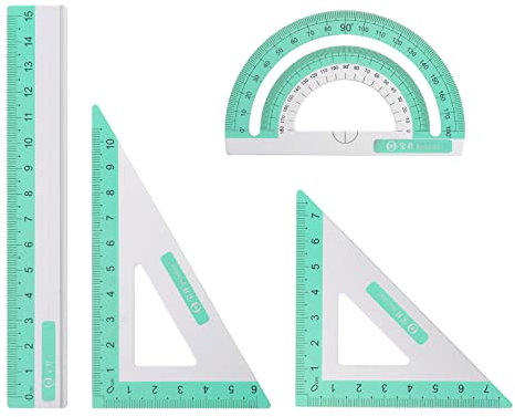 sourcing map 4Stk Geometrie Set 15cm Metrische Maßnahme Tinte Drucken Aluminum Lineal Metall Lineal Set Dreieck Winkelmesser Lineal Werkzeug Set für Klassenzimmer Büro Hause Hellgrün