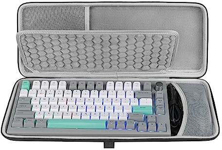 GEEKRIA Étui de Clavier à 75%, étui de Transport Rigide pour Clavier Portable 84 Touches, Compatible avec Keychron K2 Version 2/K2/Q1/V1, ASUS ROG Azoth 75%, Aula F75 Pro, Redragon K673 Pro, Gris,