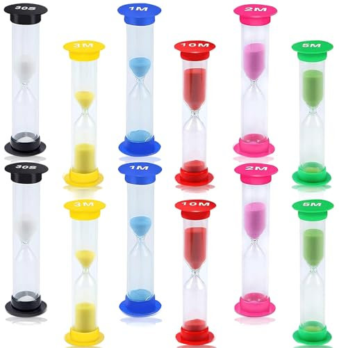 Sanduhr Timer, XiXiRan Sanduhr 1 Minute, 30 sek, 2 Minuten, 3 Minuten, 5 Minuten, 10 Minuten, Farbige Sanduhr Gelb/Grün/Blau (12 Stück)