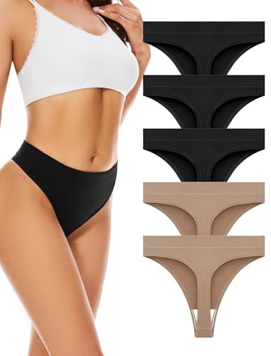 VOENXE Höghöftade Mjukseamless Damunderkläder Tanga - Komfortabla Höjnings Trosor För Kvinnor, Osynliga Stringpärmar, Andetagbara Underkläder, 5-Pack