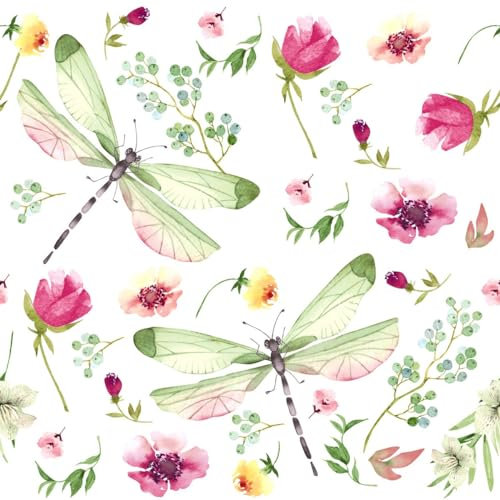 20 Servilletas de Papel Con Diseño de Libélulas en el Mar de Flores - Decoración de Mesa y Decoupage (33 x 33 cm)