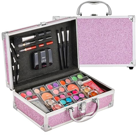 Anpro Estuche de Maquillaje Todo en Uno con Set de Maquillaje Pro Teen, Kit Completo de Cosméticos con Pinceles de Maquillaje, Pintalabios, Paleta de Sombras de Ojos, Colorete, Violeta Claro