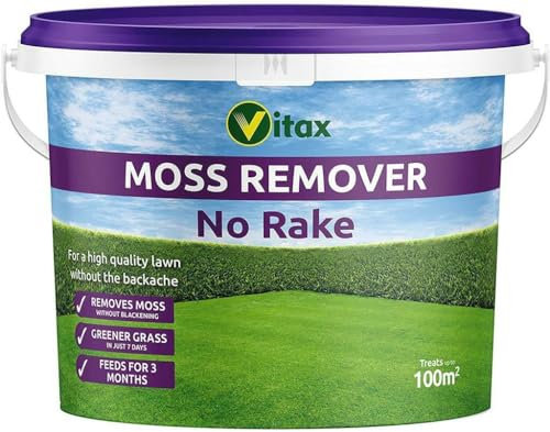Vitax Moss Remover Dual-Action Formula for Moss Removal and Fertiliser Lawn Food Quick Results Convenient 100m2 Tub
