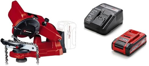 Einhell Akku-Sägekettenschärfgerät GE-CS 18 Li Power X-Change (Tiefenbegrenzung, Kettenspannvorrichtung, präzise Schleifwinkeleinstellung, LED Licht, inkl. 3,0 Ah PLUS Akku und Ladegerät)
