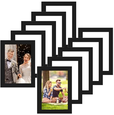 Magnetic Photo Frames - 10 PCS A6 Self-Adhesive Picture Frame for Paintings, Notices, Certificate, Poster - Black