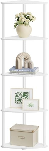 SONGMICS HOME Superfast Toolless Assembly, 5-Tier Corner Shelf, Corner Shelving Unit, Corner Storage Stand, 38.3 x 27 x 139 cm, Living Room, Bedroom, Kitchen, Snow White LBC610W01
