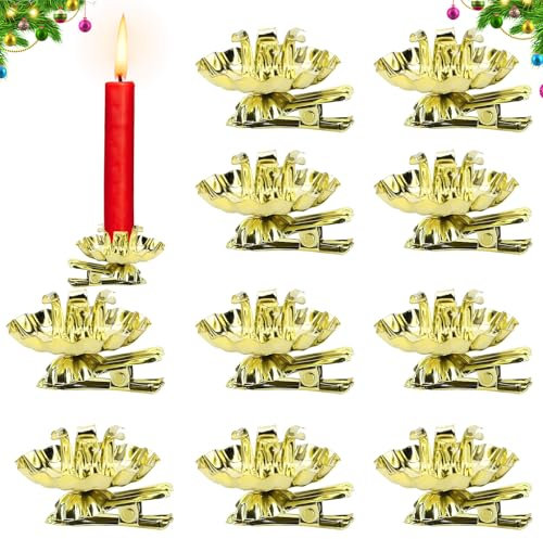 10 Stück Baumkerzenhalter für Weihnachtsbaum, Baumkerzenhalter Clip, Mini Kerzenhalter für Weihnachtsbaum, Gold Traditionelle Kerzenzwicker mit Clip für Weihnachtent, Advent, Hochzeit Dekoration