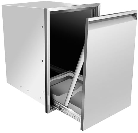 Hasopy Built in Trash Drawer Double Trash Bin 20W x 27H x 24D inch, Outdoor Kitchen Pull Out Double Trash Drawer, Trash Bin Drawer Storage, Stainless Steel