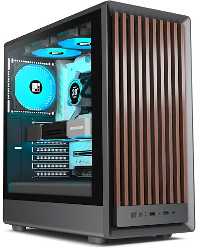 FOIFKIN M1 PC Gehäuse - Holz-Walnuss-Front, vorinstallierter 4 PWM ARGB-Lüfter, ATX Mid-Tower Gaming-PC-Gehäuse, mit Typ-C,Schwarz (Schwarz, M1)