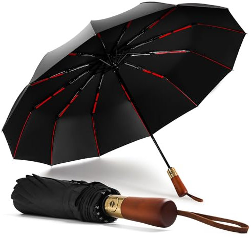 Sancen Großer kompakter Regenschirm - Automatischer Tragbarer Umbrella, 12 Rippen -Taschenschirm Sturmfest, 108 cm Durchmesser Kann 2 bis 3 Personen abdecken (Schwarz)