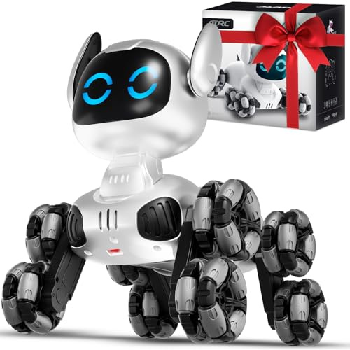 4DRC Y9 Remote Control Robot Dog Toy, 2.4Ghz 8 Wheels RC Stunt Dog Car with LED Light & Music, Interactive and Gesture Sensing Pet Toys Birthday Gifts for 3+ Year Old Kids Boys Girls