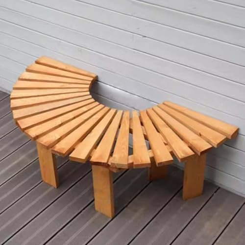 Banc d'arbre rond semi-circulaire, bancs de porche en bois pour parc extérieur, banc en bois sans dossier, siège à lattes résistant aux intempéries et durable pour jardin, pelouse et arrière-cour(Half