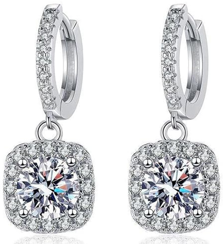 Orecchini pendenti in moissanite per donna, diamante in moissanite da 1CT, coltivato in laboratorio, placcato in rodio, orecchini in argento, regalo di gioielli.