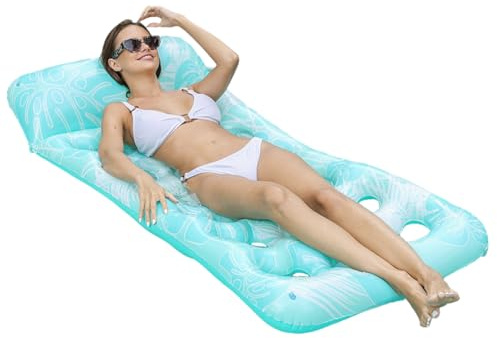 Inflatable Pool Float Lounge for Adult 180 * 90cm, Pool Bed Float with Head Rest, Sun Tanning Pool Floaties Lounger Keep Cool for Beach, Swimming Pool, Lake