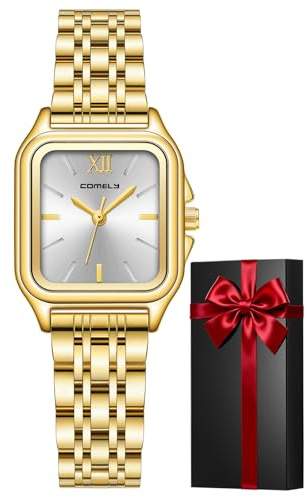 CIVO Damenuhr Gold Eckig Armbanduhr: Edelstahl Wasserdicht Quarz Uhr für Frauen - Elegant Analog Business Damen Uhren