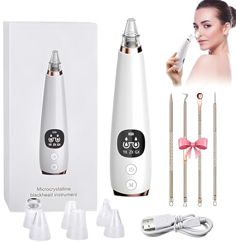 NHQZ Aspiratore Punti Neri Pulitore di Pori Elettrico USB con 6 Testine e 3 Modalità, con Aghi per l'acne Dorati, Rimuove Punti Neri Brufoli e Acne
