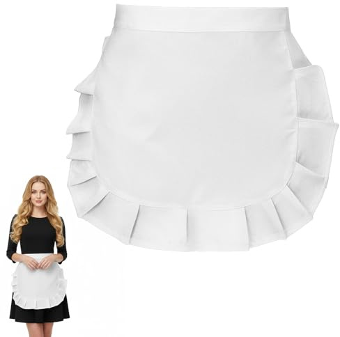 LXUEJIE Delantal de cintura para mujer, delantal blanco con volantes, delantal de cocina blanco con volantes, cosplay, regalo para fiestas, delantal de doncella para cocinar, hornear, camareras
