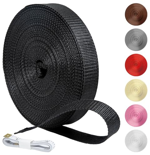KINETOX 20M Polypropylen Svart Slangrem 25 mm Slangband 20 meter Motståndskraftig och vattentät Vävd rem för ryggsäck, Bagage, Slöjd, Sy, DIY och utomhus