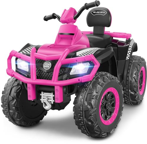 ELEMARA 2 Seater Ride on ATV for Big Kids, 4 Wheeler Quad Ride on Toy with Strong Battery,Electric Car for Kids, 4mph Max Speed, Battery Powered Ride on Car for Boys&Girls, Bluetooth, LED Light,Pink