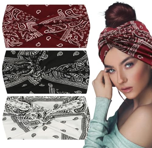 CATZUM Fascia Capelli, Cerchietto Donna, 3 Pezzi – Elastico Boho, Turbante Fasce per Testa, Bandana Headband per Yoga, Skincare e Lavoro Quotidiano, Accessori Capelli (Multicolore)