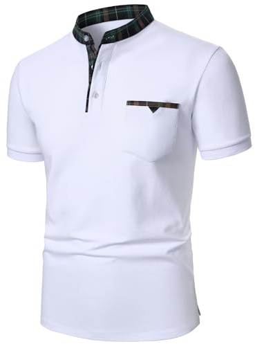 APAELEA Henley T-shirts pour homme en coton à manches courtes contrastées avec poche