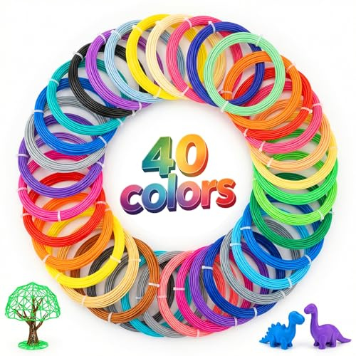 Filamento PCL para Bolígrafo 3D,40 Colores Recambios de Filamento para Lapiz 3D 1,75mm,Total 200 M,Se Derrite a Baja Temperatura,Incompatible con 3Doodler Start + Pen