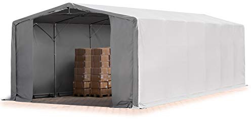 TOOLPORT Zelthalle 8x12 m / 4m Seitenhöhe Garage Industriezelt Lagerhalle PVC Plane 850 N wasserdicht grau