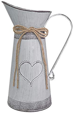 Fovasen Vase en métal de Style français Shabby Chic Vintage Rustique avec pichet galvanisé en Forme d'amour pour décoration de fête de Noël, Mariage, Maison, Jardin, 28 cm de Hauteur