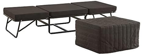 Moments of Glass Divan 2en1 Premium - Cama Plegable de Invitados 197x76 cm, Puff Convertible 78x76 cm, Estrutura de Cama Metálica Estable Negro y Colchón Negro 8 cm de Alto