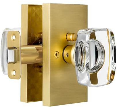 HIEMEY Glass Crystal Door Knobs Interior with Lock Gold Privacy Door Knob
