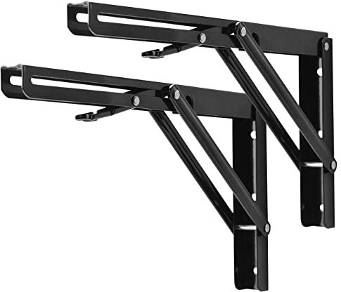 YUMORE Klappkonsole Schwerlast 300mm Regalträger Klappbar Schwarz - 2 Stück Metall Klappkonsolen Wand Tischhalter Klappregalhalterungen für DIY Klapp- tisch Bänke Regale Platzsparende, Max Load 330lbs