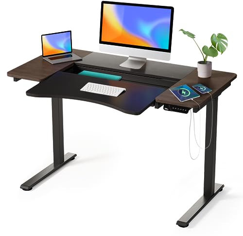 Smart Planner Höhenverstellbarer Schreibtisch (120 x 60cm) - Schreibtisch Höhenverstellbar Elektrisch mit digitalem Display, Tastaturablage, USB/USB-C Ladeanschluss, Stauraum - Schreibtisch Schwarz