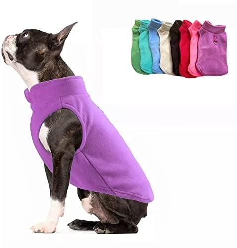 JACKO & CO - Fleece Vest Dog Sweater with Leash Ring - Soft, Warm & Lightweight Pullover Coat for Small & Medium Dogs, Puppies & Cats - Cozy Fall/Winter/Spring Pet Jacket (Purple, L (4.5-7.3 kg)