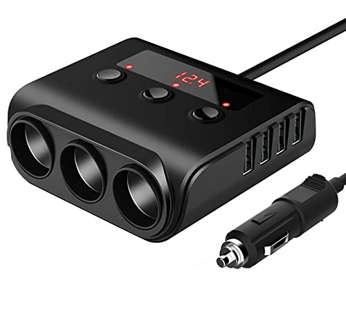 OBEST Divisor Encendedor Cigarrillos,100W Cargador de Coche 3 Puerto + 4USB con Interruptor y Cargador del Vehículo de Voltaje