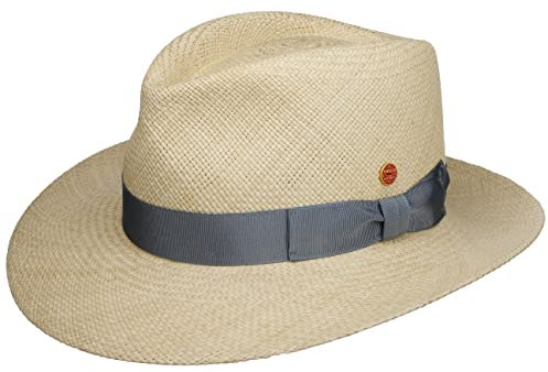 Mayser Sombrero Bogart Panamá Mujer/Hombre - Made in The EU de Paja Sol Playa con Banda Grosgrain, Grosgrain Primavera/Verano - 55 cm Natural-Azul