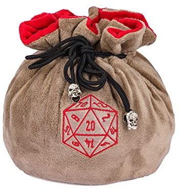 KSNDie Grandi sacchetti per dadi con tasche Kaki Borsa portaoggetti con logo D20 per dadi da gioco DND RPG MTG - Capacità 150+ dadi