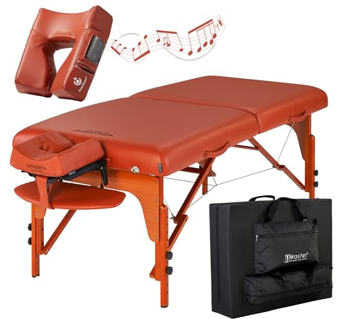 Master Massage Santana - Lettino da massaggio portatile più ampio, 79 cm, con Bluetooth, ergonomico, con cuscino per musica, pieghevole, per bellezza, letto per spa, colore: cannella