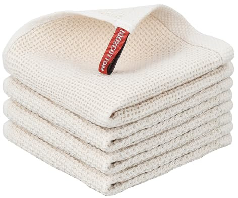 Nialnant 100 % bomullsrengöringsduk, 4-pack våffelväv rengöringshanddukar, superabsorberande disktrasor för att diska – 30 x 30 cm, beige