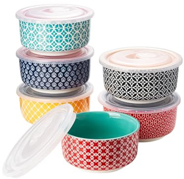 DOWAN Moldes para Soufflé con Tapas Set, 6 X 180ml Baking Moldes de Porcelana para Hornear Crema Catalana y Tartas, Cuencos de Postre, Apto para Horno y Freidora de Aire, Ø 10cm-Color Vibrante