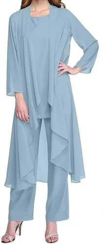 Vestido de Noche de Tul de Tul de chifón de Tres Piezas de Tres Piezas Set de Boda Formal de Gasa con Chaqueta Adecuada para la Madre de la Novia Traje de pantalón Festivo (Azul Cielo,XL)