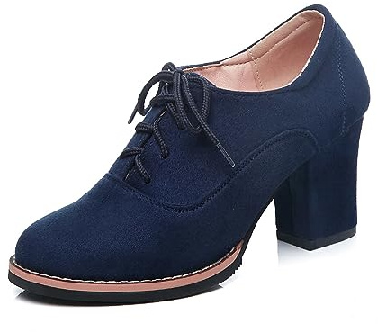 Wonafa Bottines d'hiver pour femme en daim avec talons élégants et confortables, bleu, 36 EU