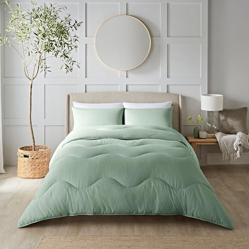 Night Lark - Edredón sin Funda - Colección Seersucker - Ropa de Cama de Lujo Suave al Tacto - Lavable a máquina - Hipoalergénico (Verde Prado, 4,5 TOG - Individual)